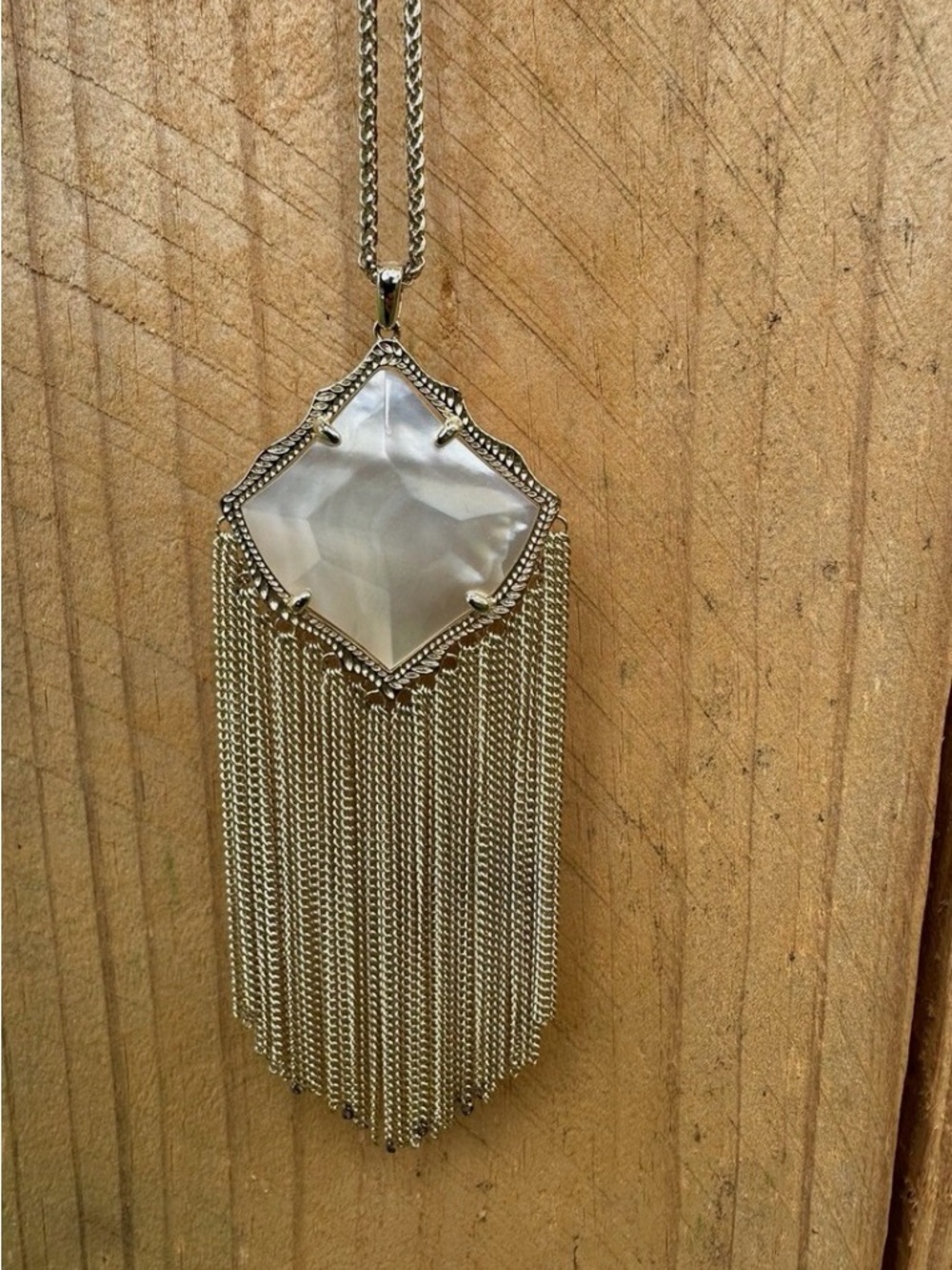 Kendra Scott Silver Tassel Pendant Necklace with Pearl-Like Gem